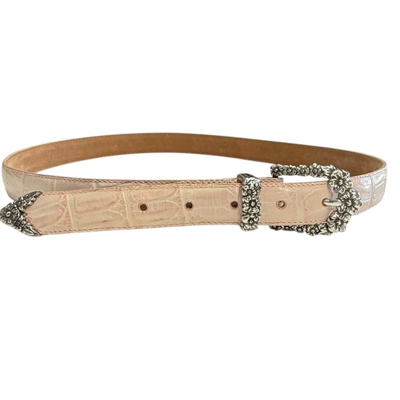 Brighton Women Belt Croc Embossed Leather Pink Cream Floral‎ Western B10310 3 XL